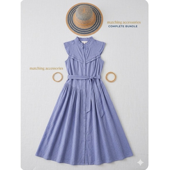Pamela Love Eyelet Midi Dress & Geometric Woven Sun Hat Bundle Retail $475 - Picture 2 of 13